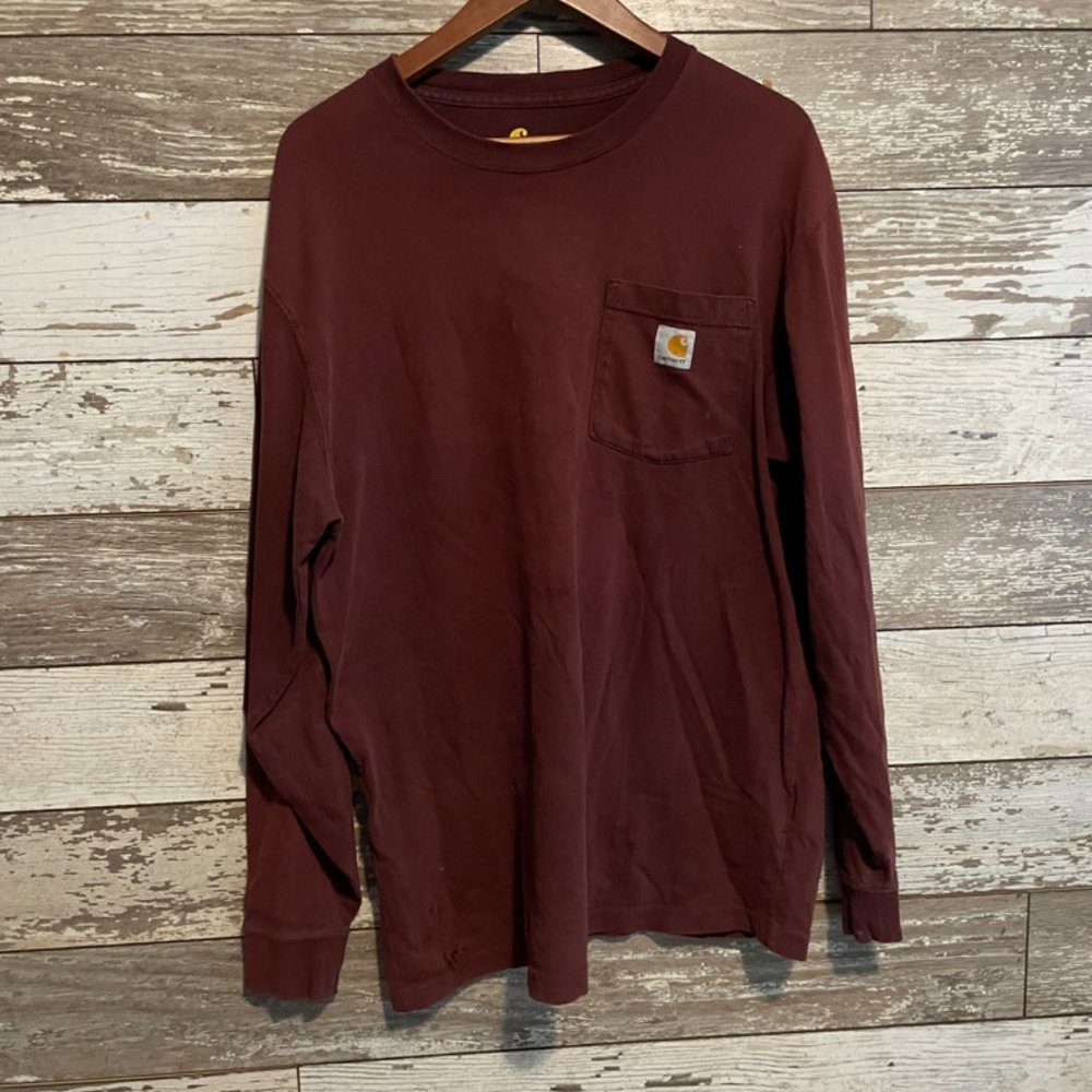 Carhartt Burgundy Long Sleeve Pocket Work Tee